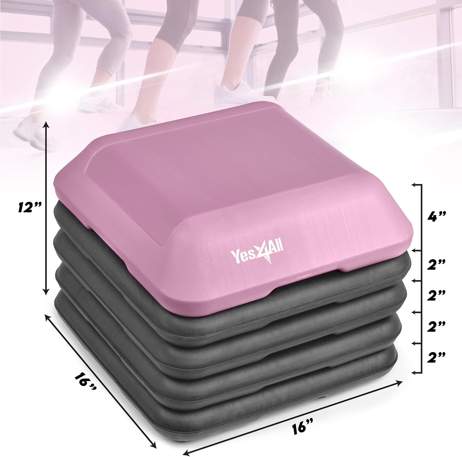 Yes4All 16"x16" Adjustable High Step Aerobic Platform with 4 Risers, Height-Adjustable 4"-6''-8''... | Amazon (US)