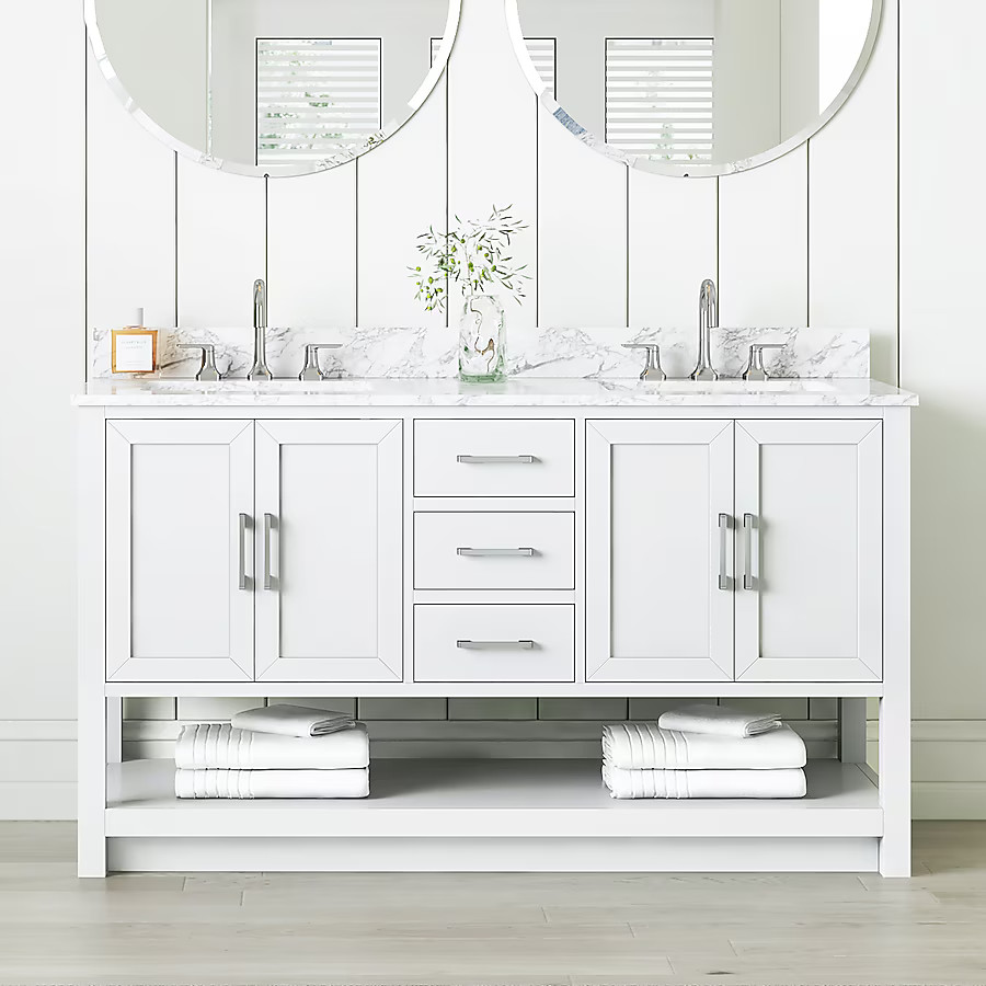 allen + roth Margie 60-in White Undermount Double Sink Bathroom Vanity with White Engineered Ston... | Lowe's