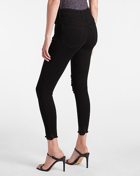 Mid Rise Flexx Black Ripped Skinny Jeans | Express