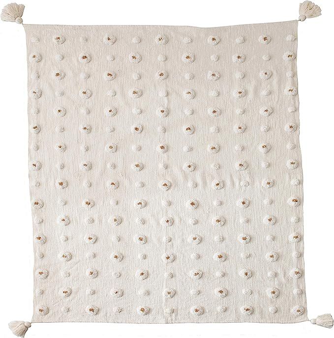 Creative Co-Op Cotton Tufted Tassels, White & Gold Color Throw | Amazon (US)