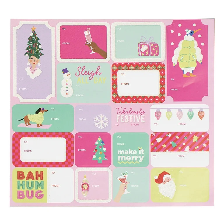 Sassy Santa Christmas Peel and Stick Gift Tags, Multicolor, 36 Count, by Holiday Time | Walmart (US)