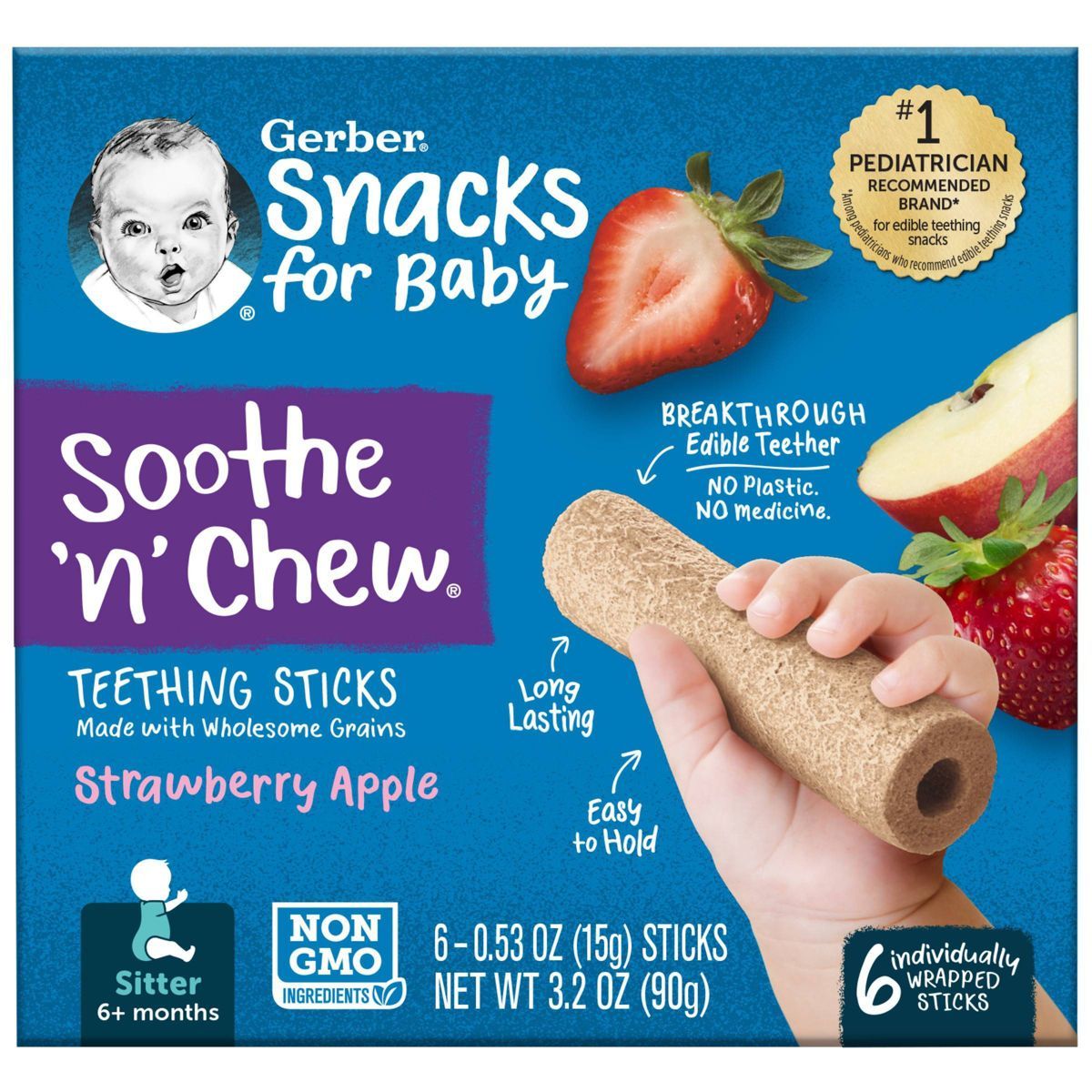 Gerber Baby Soothe N Chew Teething Sticks - Strawberry and Apple - 3.2oz | Target