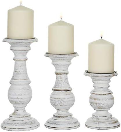 Deco 79 Traditional Mango Wood Candle Holder, Pillar Candle Holders Decorative Candlestick Holder fo | Amazon (US)