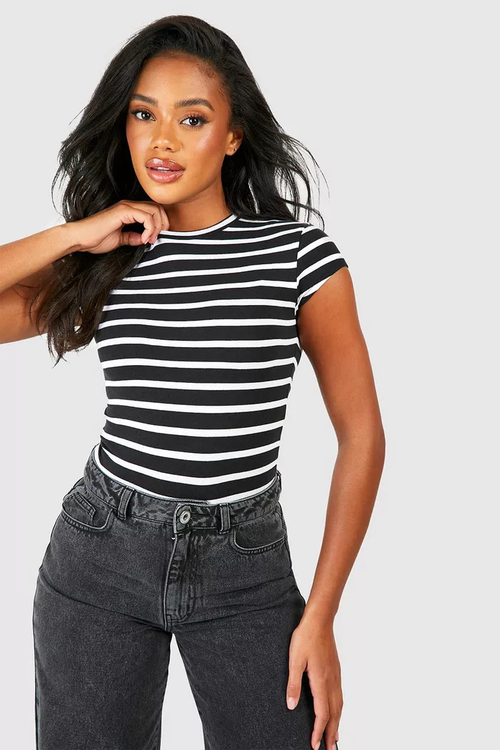 Premium Supersoft Stripe Crew Neck Top | boohoo (US & Canada)
