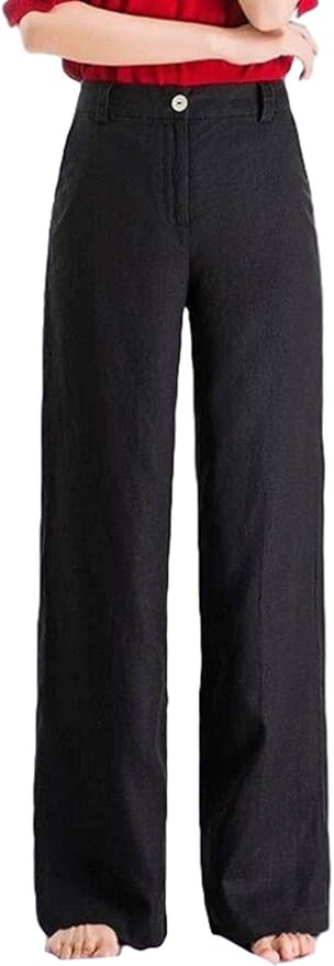 Hooever Womens Casual High Waisted Wide Leg Pants Button Up Straight Leg Trousers | Amazon (US)