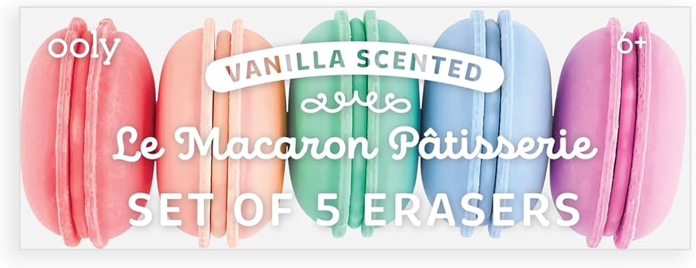 OOLY Le Macaron Patisserie Vanilla-Scented Erasers for Pencils, 1.75" - Set of 5 Macaron Erasers ... | Amazon (US)