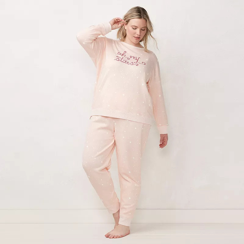 Plus Size LC Lauren Conrad Cozy Long Sleeve Pajama Top & Pajama Pants Set | Kohl's