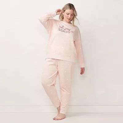 Plus Size LC Lauren Conrad Cozy Long Sleeve Pajama Top & Pajama Pants Set | Kohl's