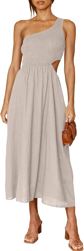 ANRABESS Women's Summer Sleeveless Smocked One Shoulder Cutout Sundress Flowy A-Line Beach Long M... | Amazon (US)