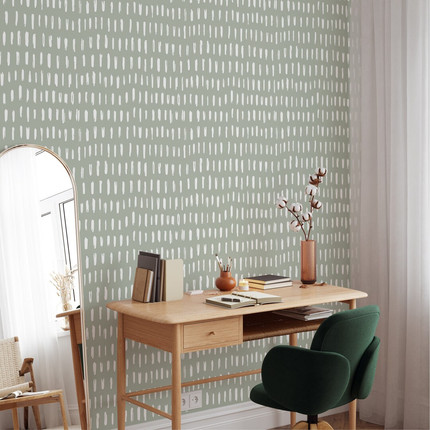 Green & White Strokes Self Adhesive Wallpaper