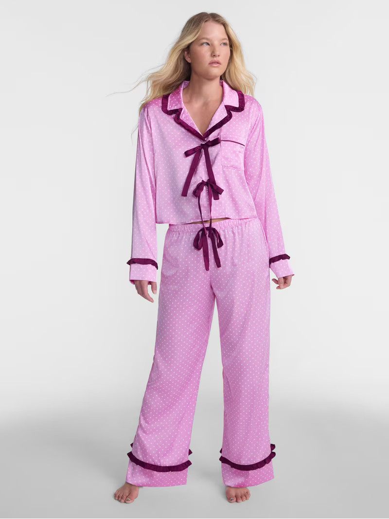 No Boundaries Holiday Satin Top and Pants Sleepwear Set, 2 Piece, Women's XS-XXL | Walmart (US)