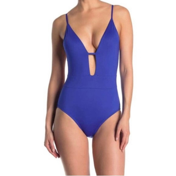 Becca Plunge Tie Back One Piece Blue Swimsuit | Poshmark