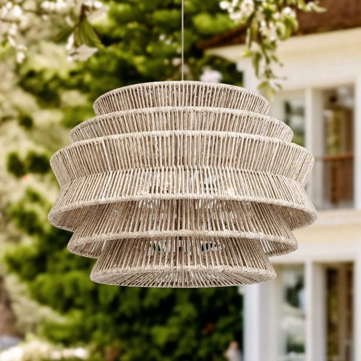 Bay Isle Home™ Veronica Outdoor Rattan Pendant Light - Large Resin Tiered 1-Light Handwoven Adj... | Wayfair North America