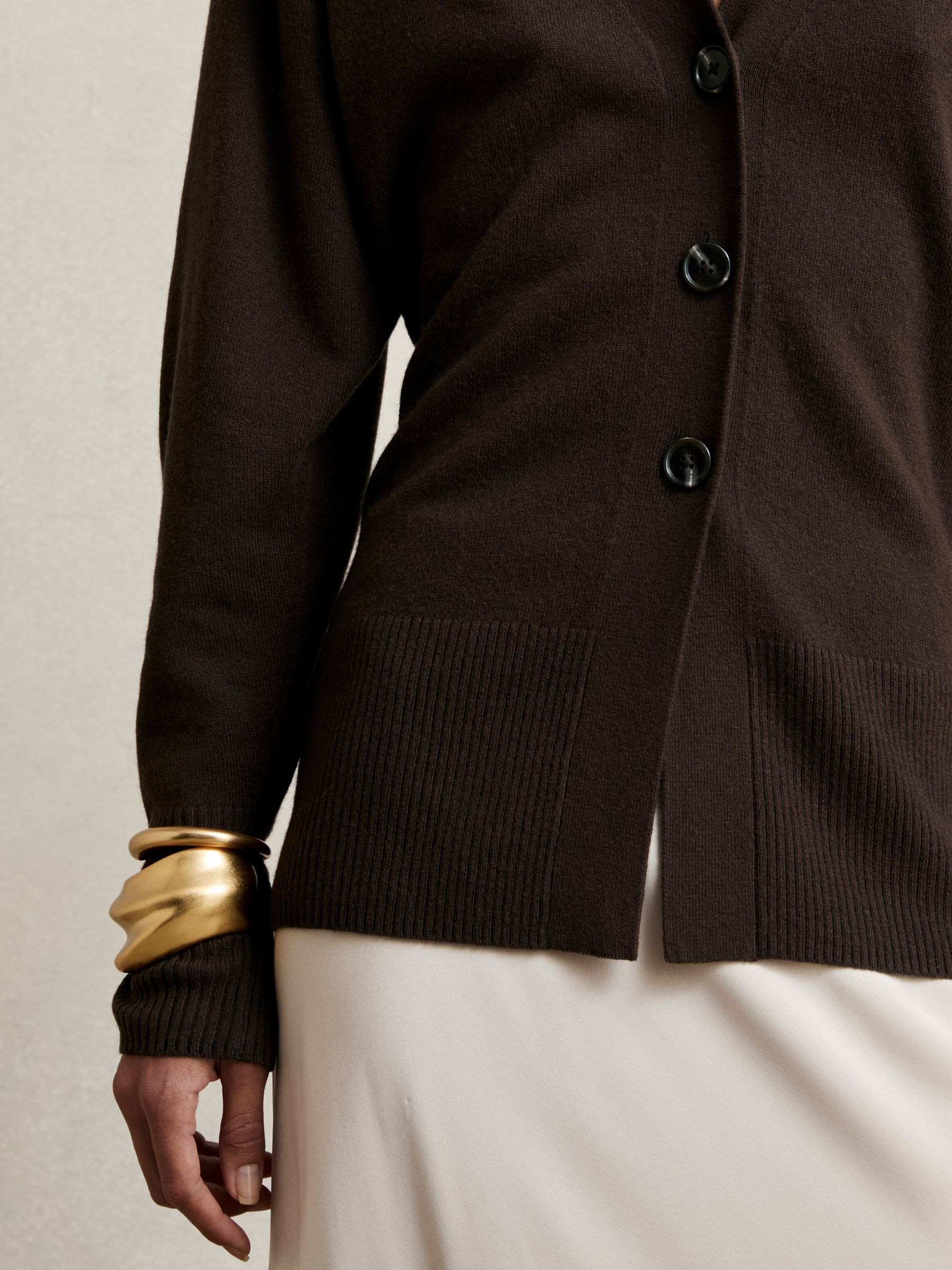 Wool-Blend Fitted Cardigan With Cashmere in Chocolate | Reiss UK