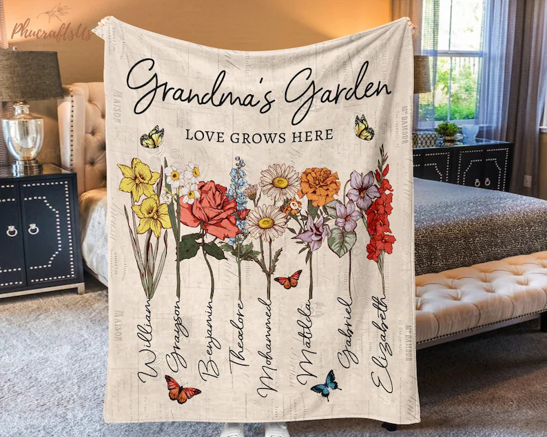 Personalized Grandmas Garden Gifts Blanket, Mothers Day Gift for Grandma, Grandma Gift Birth Mont... | Etsy (US)