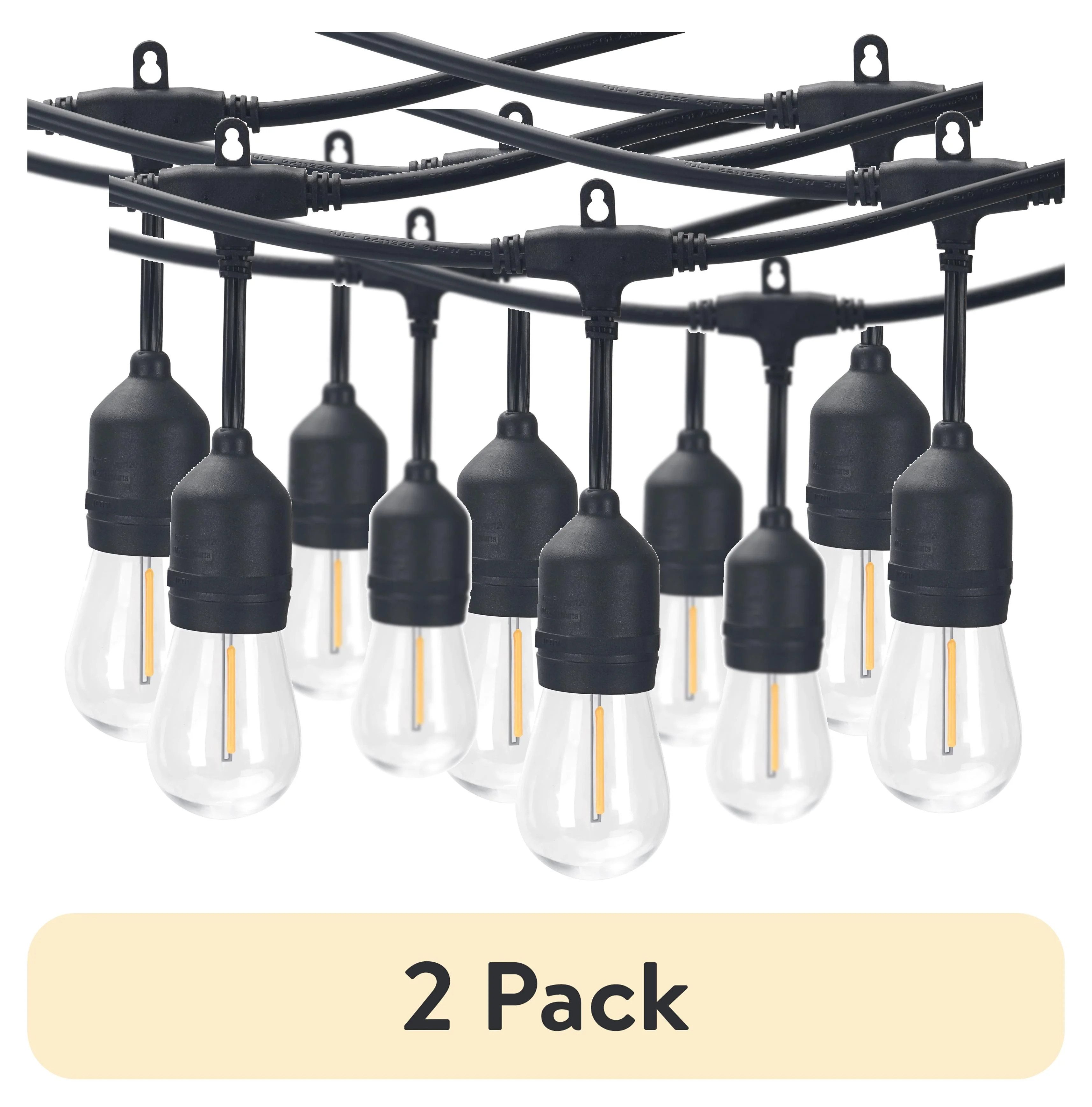 (2 pack) Better Homes & Gardens 24-Foot Outdoor Commercial String Lights, 12 Shatterproof LED Bul... | Walmart (US)