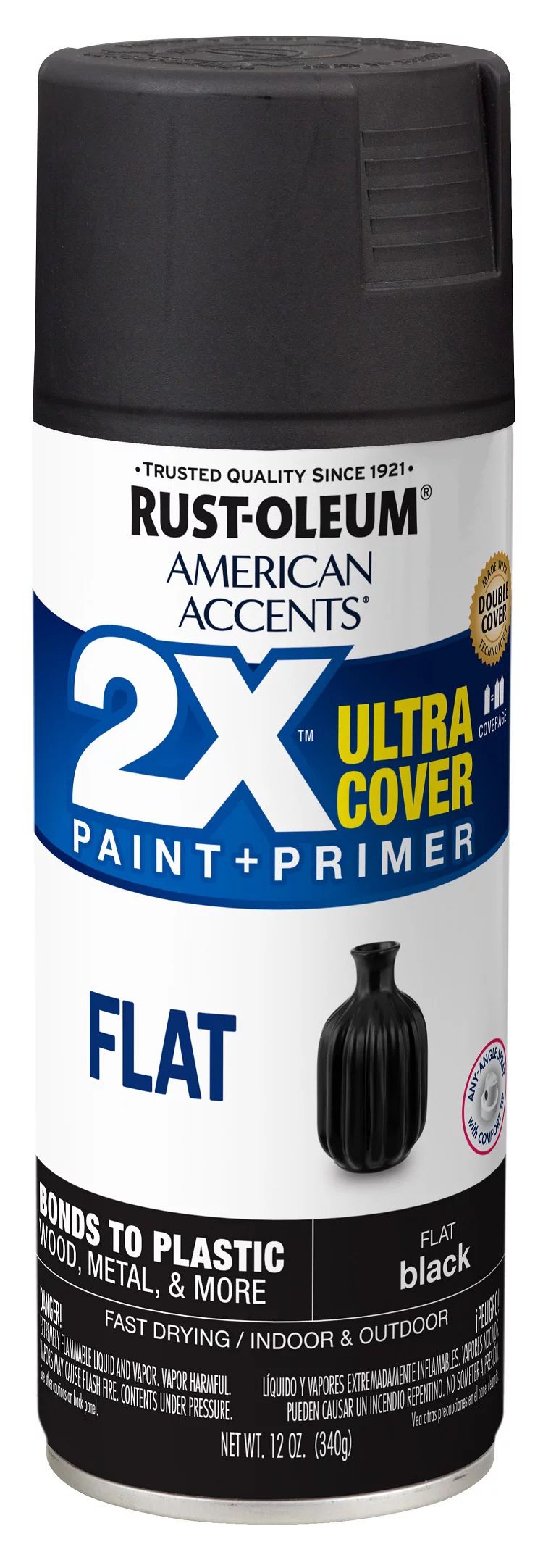 Black, Rust-Oleum American Accents 2X Ultra Cover Flat Spray Paint, 12 oz | Walmart (US)