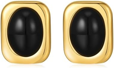 14K Gold Plated Earrings for Women Oval Square Stud Earrings Non Tarnish Stainless Steel | Amazon (US)