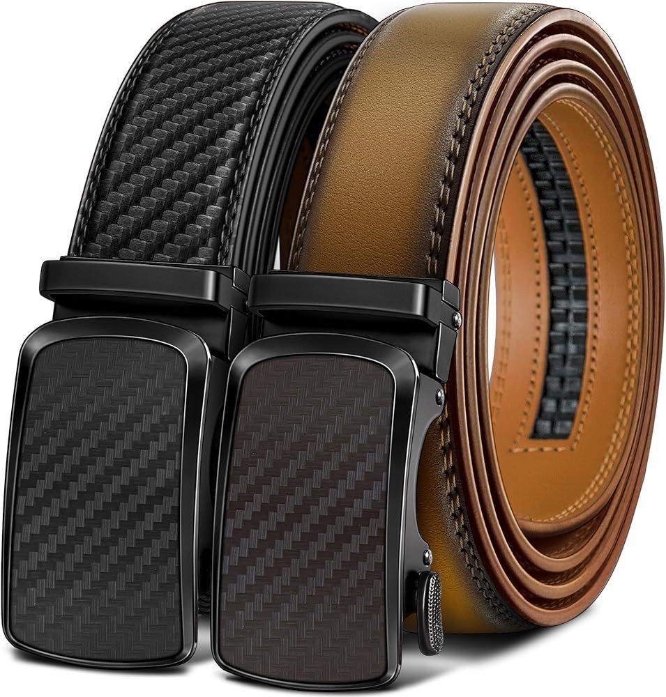 BULLIANT Men's Ratchet Belt 2 Pack-Click Leather Belt Adjustable for Men Gift 1 3/8-Cut for Perfe... | Amazon (US)