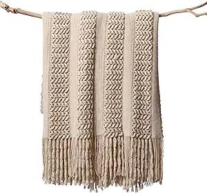 LIFEIN Knitted Tan Throw Blanket for Couch - Soft Fall Farmhouse Boho Throws, Cozy Knit Small Lig... | Amazon (US)