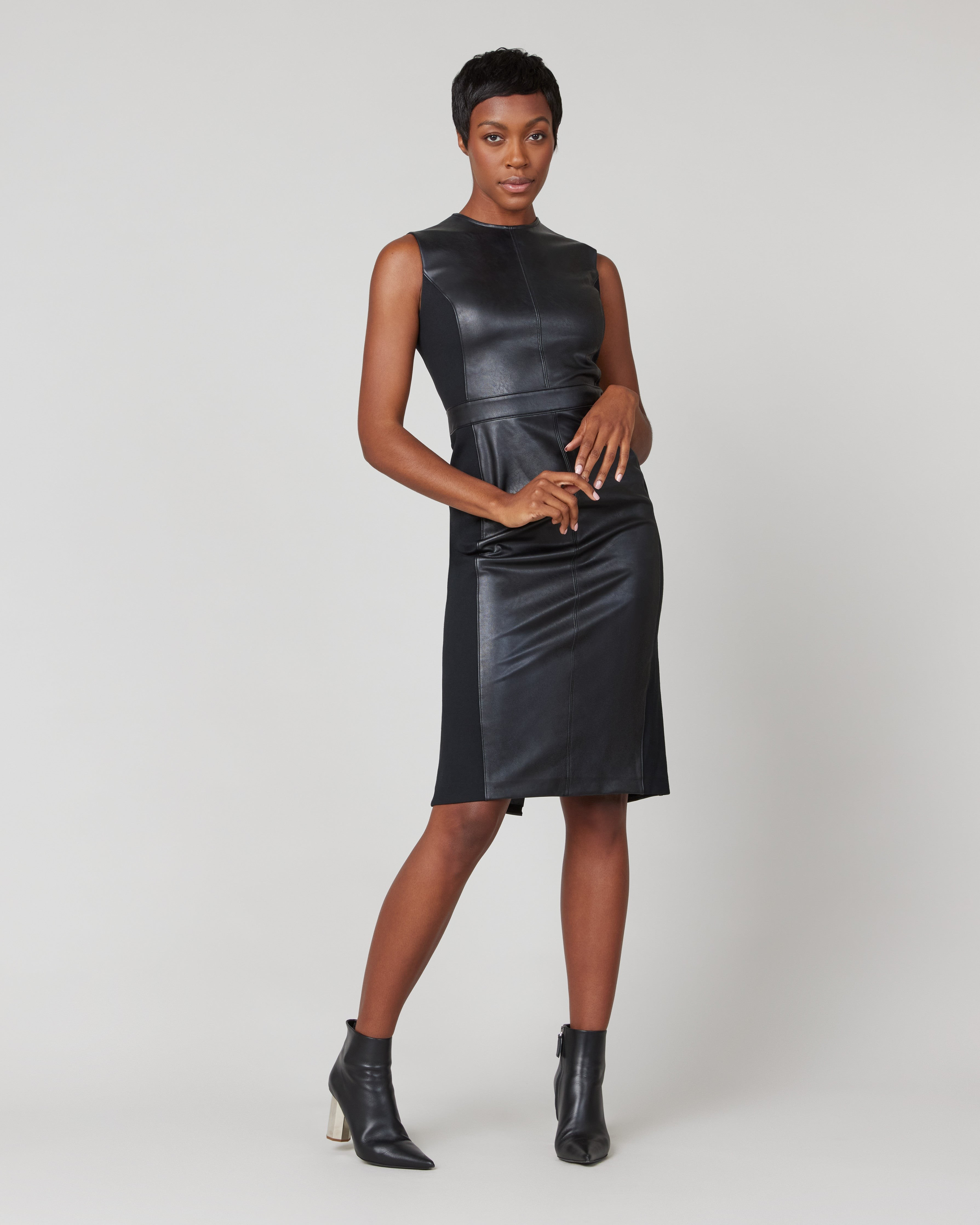 Leather-Like Combo Fitted Dress | Spanx