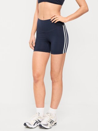 High-Waisted PowerChill Side-Stripe Biker Shorts -- 5-inch inseam | Old Navy (US)