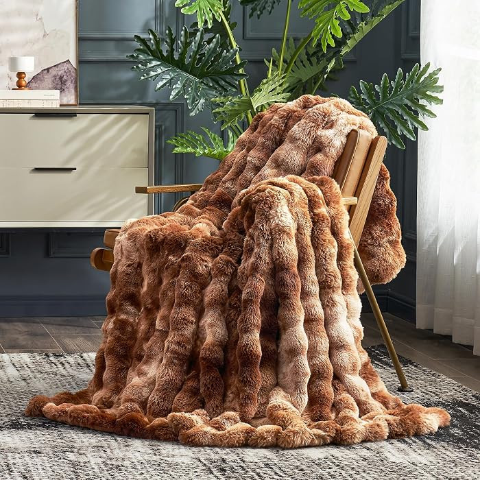 Cozy Bliss Faux Fur Throw Blanket for Couch Tie Dye Brown, 50 * 60 Inches | Amazon (US)