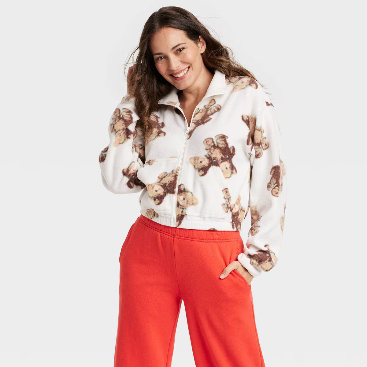 Women's Teddy Bear Sherpa Graphic Jacket - Off-White | Target