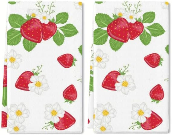 SRongmao Set of 2 Strawberry Decor Strawberry Dish Towels - Strawberry Towel, Strawberry Floral K... | Amazon (US)