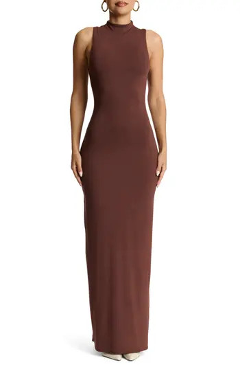 Naked Wardrobe Mock Neck Sleeveless Maxi Dress in Chocolate at Nordstrom Rack, Size X-Small | Nordstrom Rack