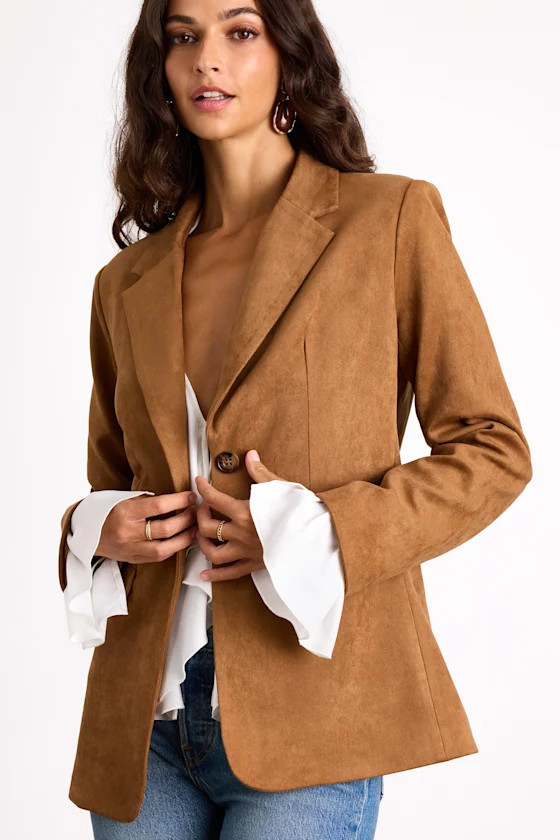 Corwin Brown Suede Oversized Blazer | Lulus