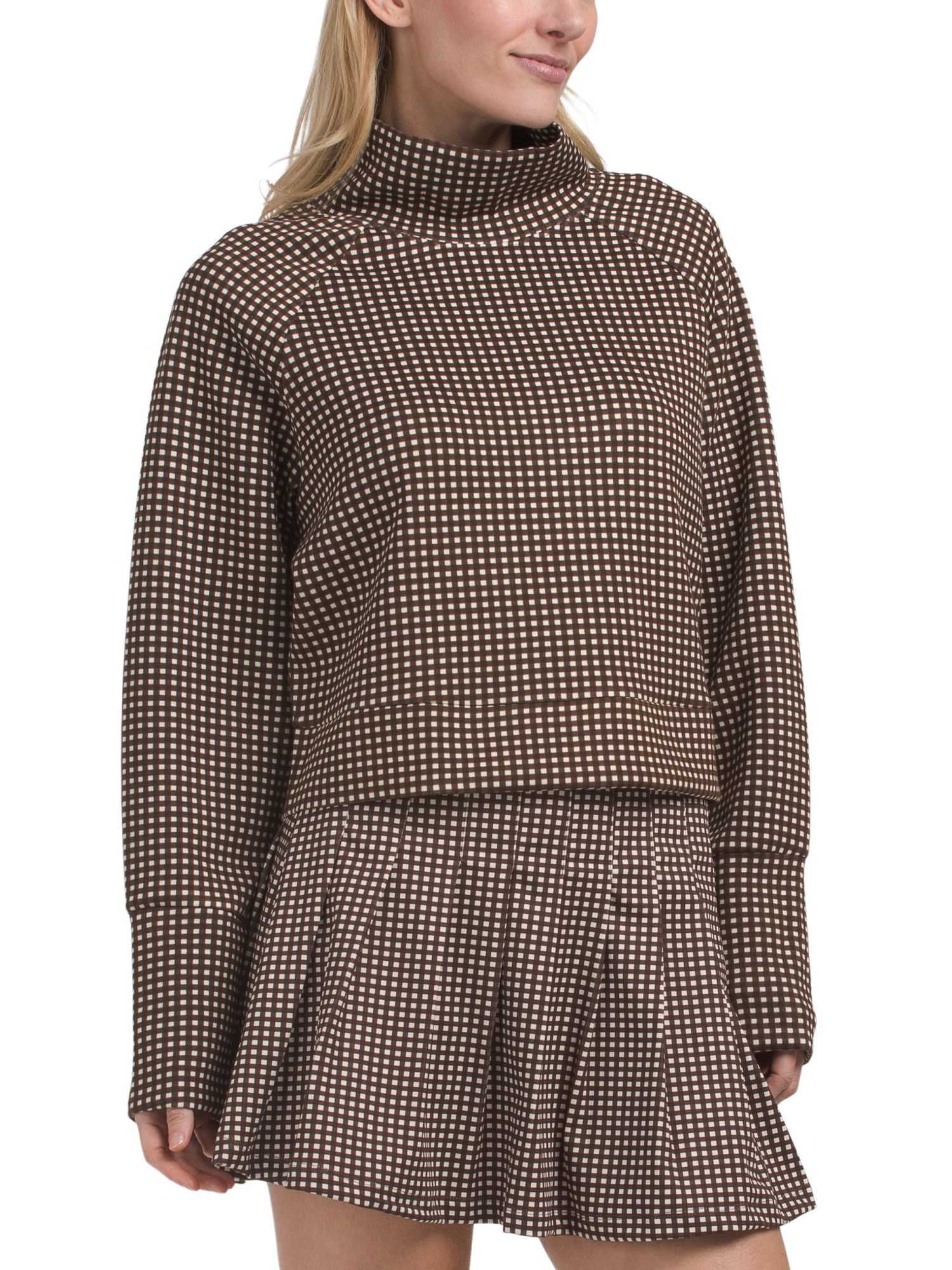Gingham Printed Weekend Mock Neck Top | TJ Maxx