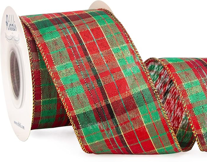 Ribbli Christmas Ribbon Wired, Red and Green Plaid Ribbon 2-1/2 inch x Continuous 10 Yard, Christ... | Amazon (US)