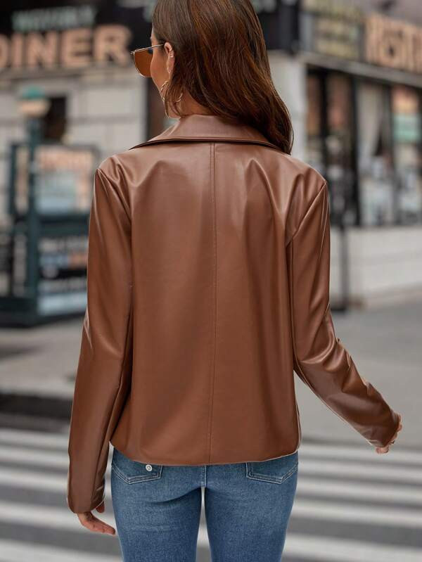 SHEIN LUNE Zip Up PU Leather Moto Jacket | SHEIN