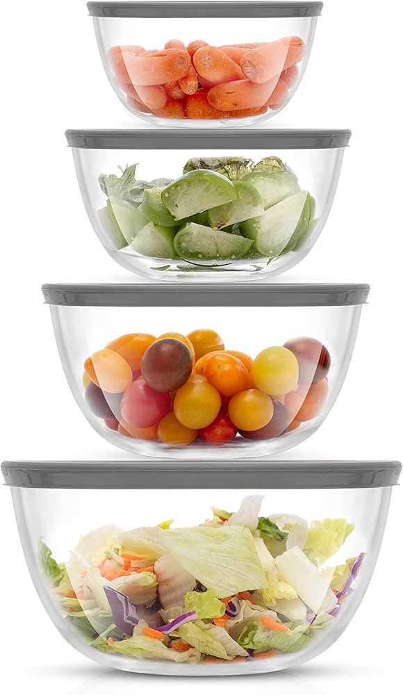JoyJolt Kitchen Mixing Bowls - 8pc Glass Bowls with Lids Set – Neat Nesting Bowls - Large Mixin... | Amazon (US)