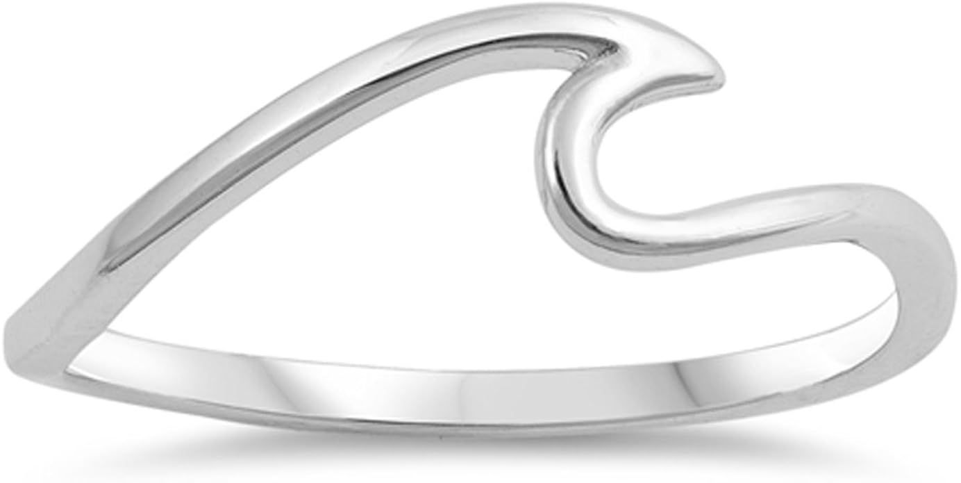 Wave Sea Ocean Thin Swirl Thumb Ring New .925 Sterling Silver Band Sizes 3-13 | Amazon (CA)