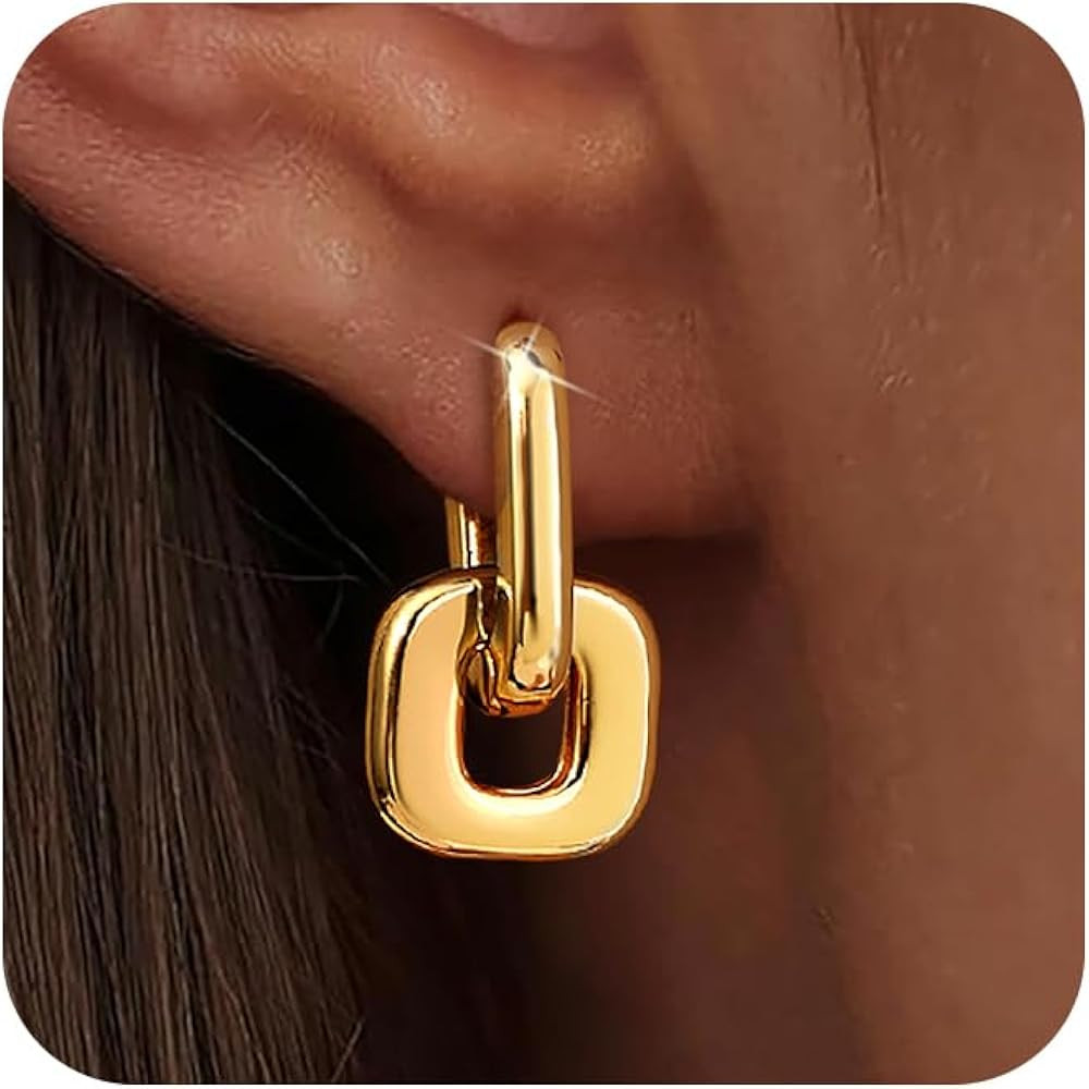 Convertible Chunky Hoop Earrings for Women Trendy: Paperclip Link Hoop Earrings Two-Tone Plated G... | Amazon (US)
