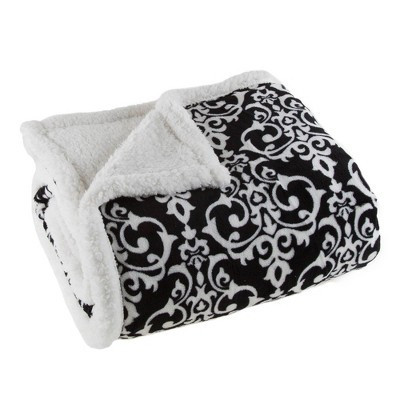 60"x50" Fleece Faux Shearling Throw Blanket Black/White - Yorkshire Home | Target