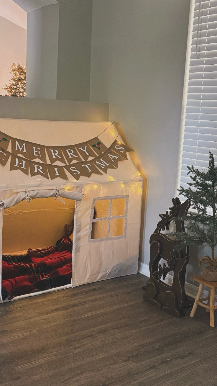 As soon as I saw this tent, I knew I had to have it! My daughter loves to build forts as reading nooks. However, they don’t always hold up and are quite the eye sore. Insert this adorable, affordable tent! Shipped super fast and so easy to put together! Add this cute Christmas banner for the holidays, some twinkle lights, a few comfy blankets and pillows and you will have the sweetest magical hideaway that your little will want to spend hours in every single day! 

#LTKHoliday #LTKGiftGuide #LTKHome
