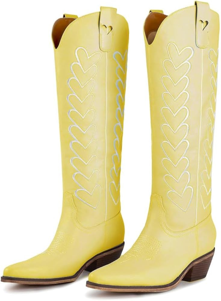Yolkomo Cowboy Boots for Women Knee High Cowgirl Boots with Hearts | Amazon (US)