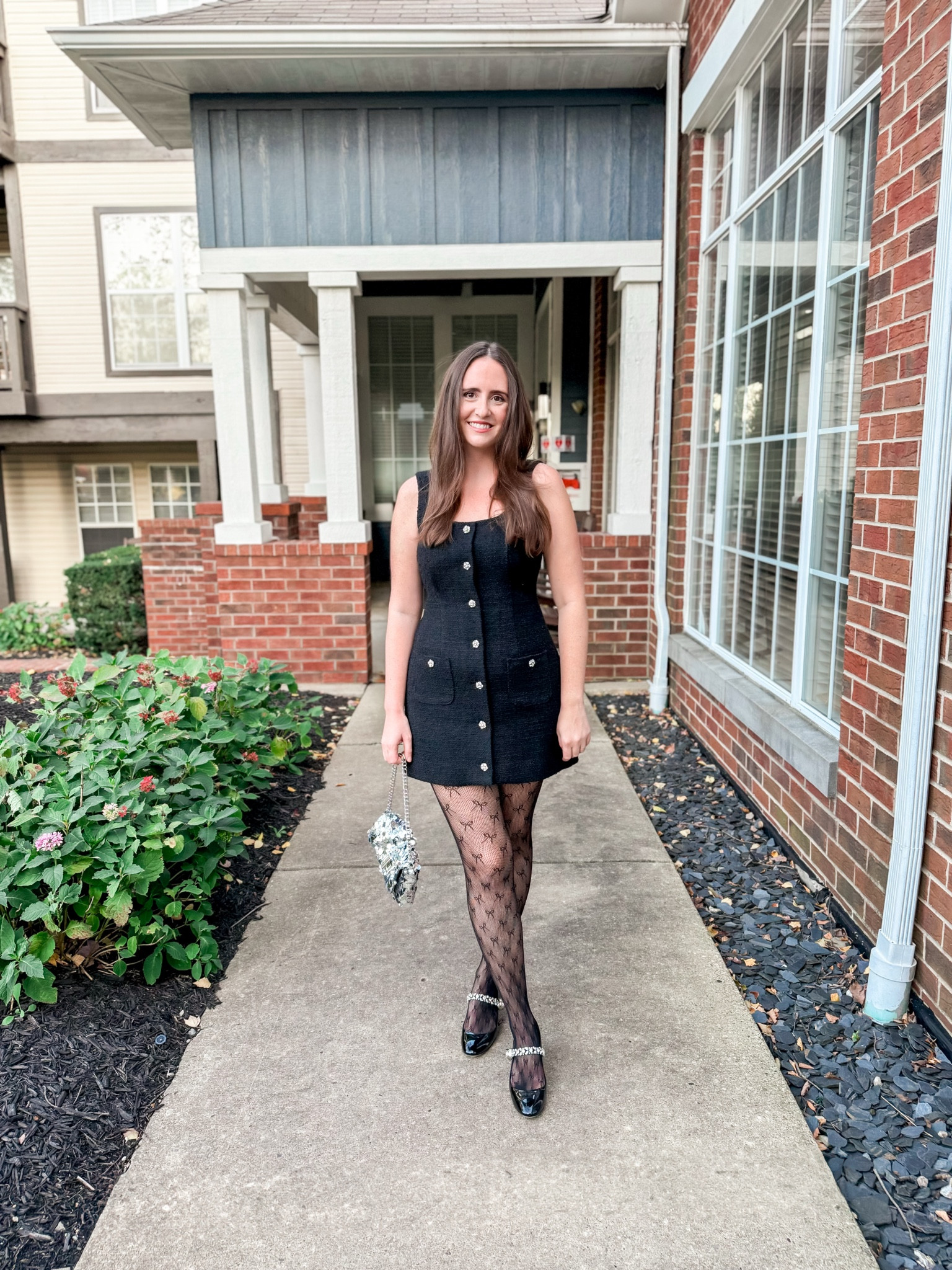 Feminine grand millennial chic holiday Christmas outfit 

J. Crew tweed shift dress, American eagle bow printed fishnet tights, H&M sequin bag, miu miu crystal Mary Jane heels, winter, winter dress, holiday dress, holiday outfit, Christmas outfit, Christmas dress, party, under $200, under $100, little black dress, festive 

#LTKFindsUnder100 #LTKHoliday #LTKSeasonal