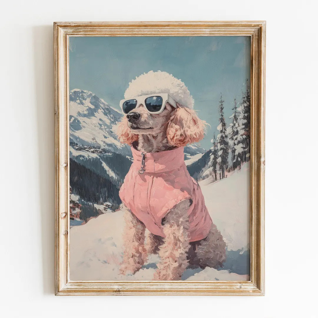 Preppy Poodle Printable Wall Art, Vintage Aprés Ski Poster, Cool Poodle Dog Painting, Girly Room... | Etsy (US)