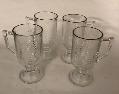 Set of 4 Gold Rim Irish Coffee Eggnog Glass Handled Christmas Tree Footed Mugs  | eBay | eBay US