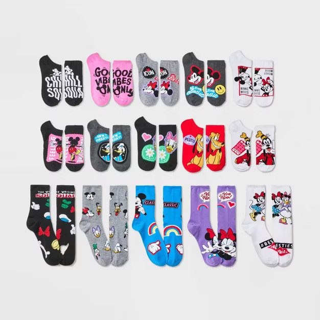 Women's Mickey Mouse & Friends 15 Days of Socks Advent Calendar - Assorted Colors 4-10 | Target