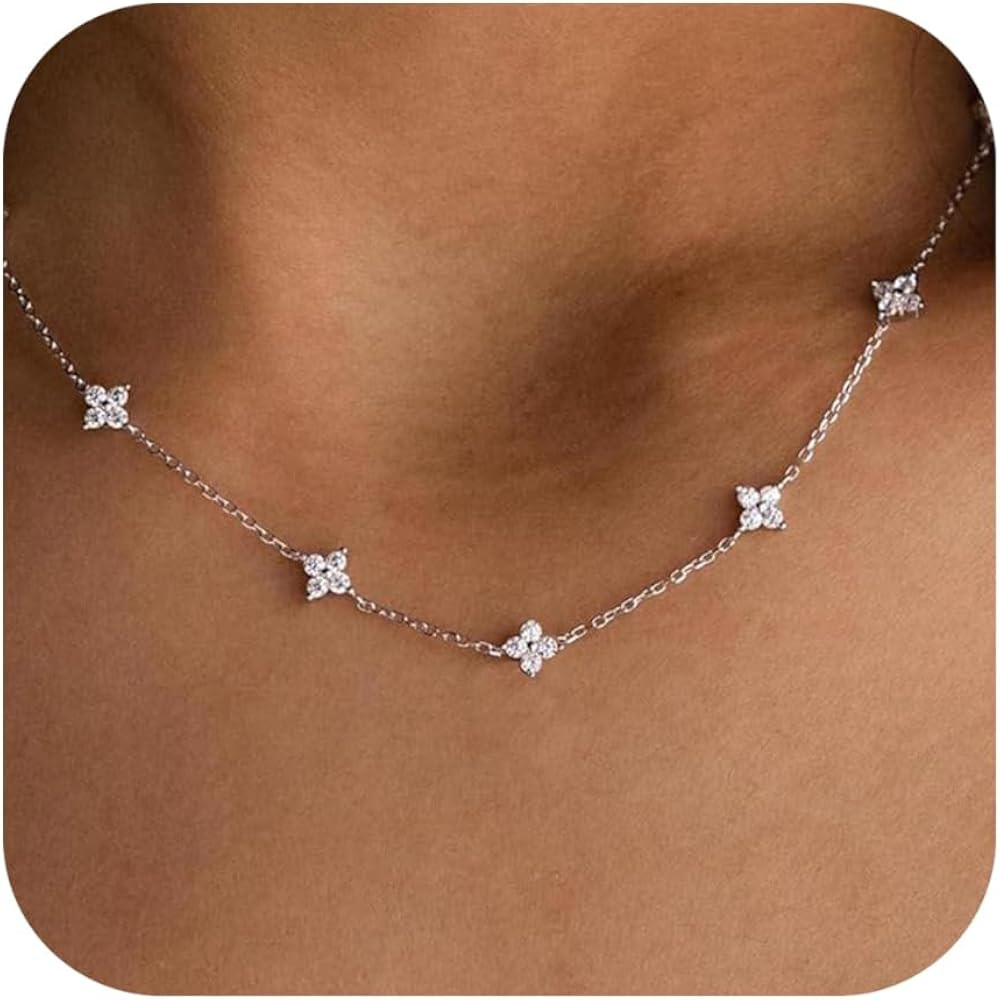Mothers Day Gifts - Dainty Silver Gold Necklaces for Women Cute Station Choker Simulated Diamond ... | Amazon (US)