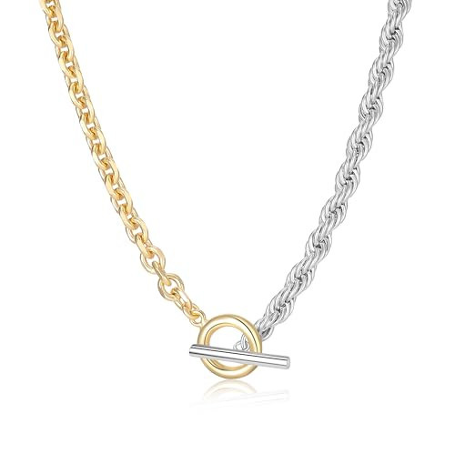 Aprilery Trendy Two Tone Chain Necklace for Women, Mixed Metal Link Necklaces Designer Dupes Jewelry Gifts for Her (Two Tone A) | Amazon (US)