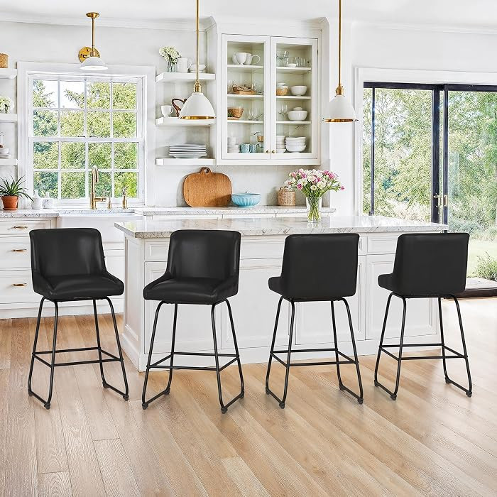 Swivel Bar Stools Set of 4, 26 Inch Upholstered Barstools with Backs, Modern Faux Leather Counter... | Amazon (US)