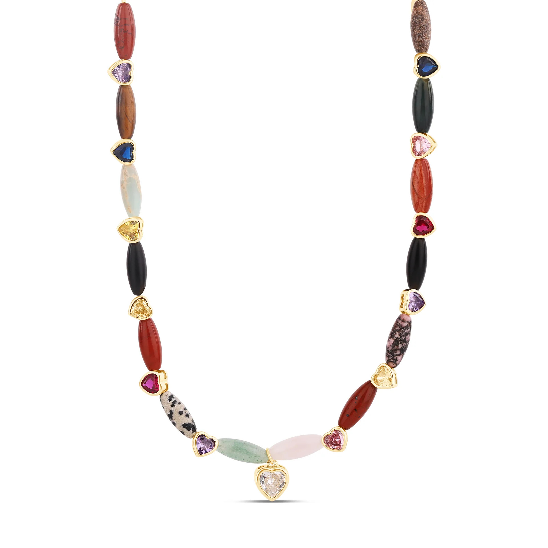 Mini Rainbow Navette & Heart Necklace | Hannah B Jewelry