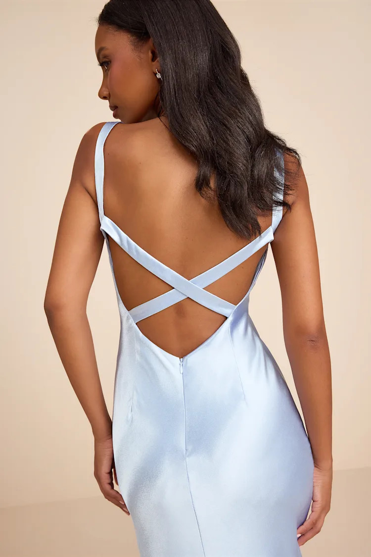 Perfectly Classy Light Blue Satin Strappy Maxi Dress | Lulus