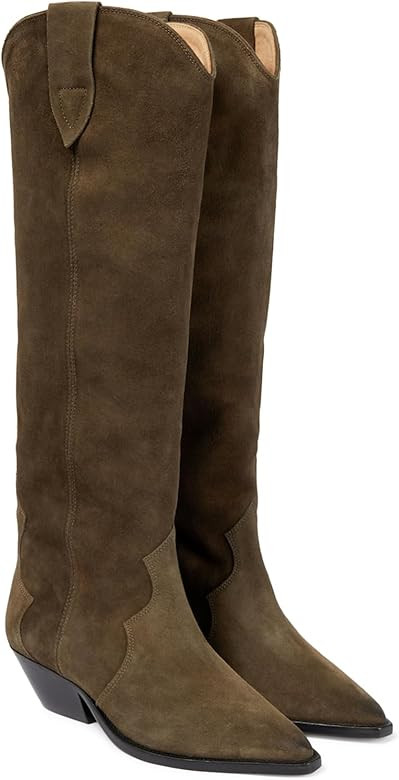 Suede Knee High Boots for Women Pointed Toe Cowboy Boots Chunky Low Heels Tall Long Boots Dressy ... | Amazon (US)